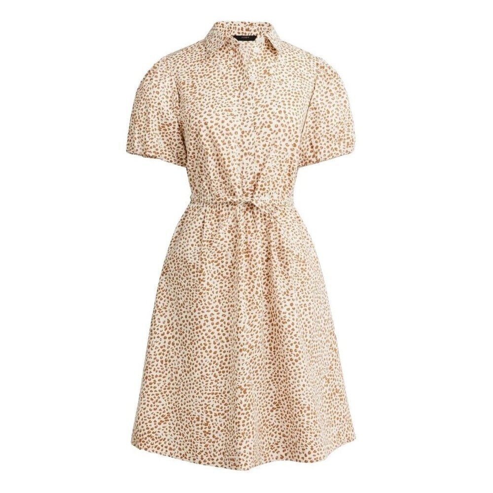 J. Crew Brown leopard animal Short Sleeve Collared Mini Dress 6 41858
